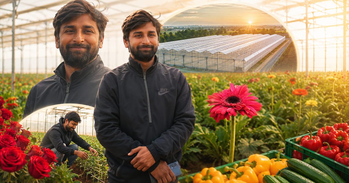 Balesh Pratap Singh standing inside his polyhouse farm in Mirzapur, Uttar Pradesh — a polyhouse farming success story powered by Agrifirst