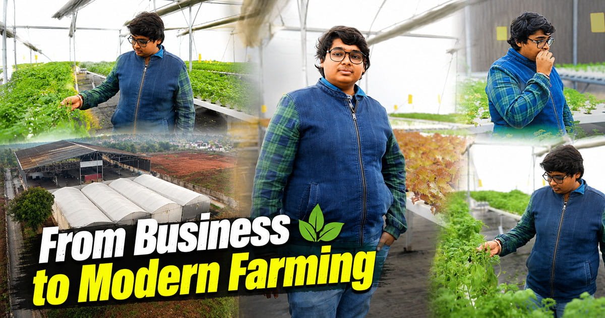 Farmer success story highlighting innovation and modern farming practices in a polyhouse