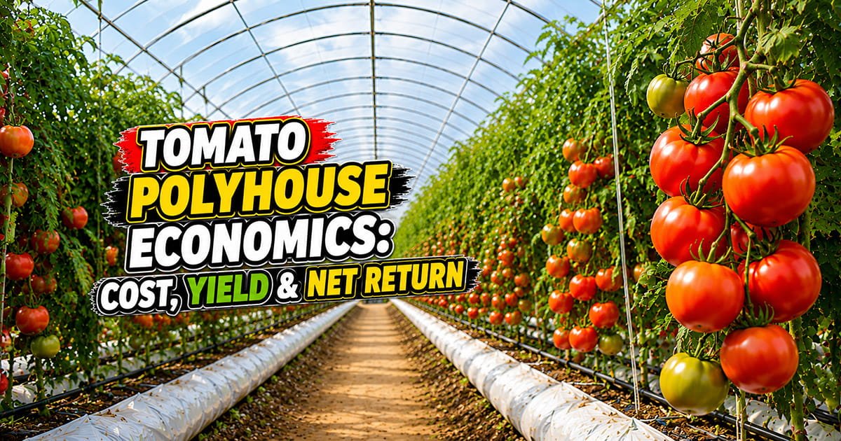 Tomato polyhouse farming with healthy tomato crop under protected cultivation