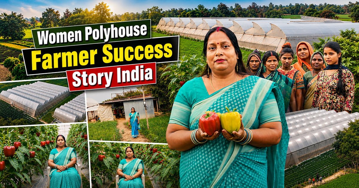 Women polyhouse farmer success story in India featuring Reena Singh and commercial capsicum farming