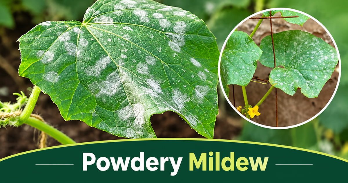 Powdery mildew fungal disease on cucumber leaves in polyhouse cultivation