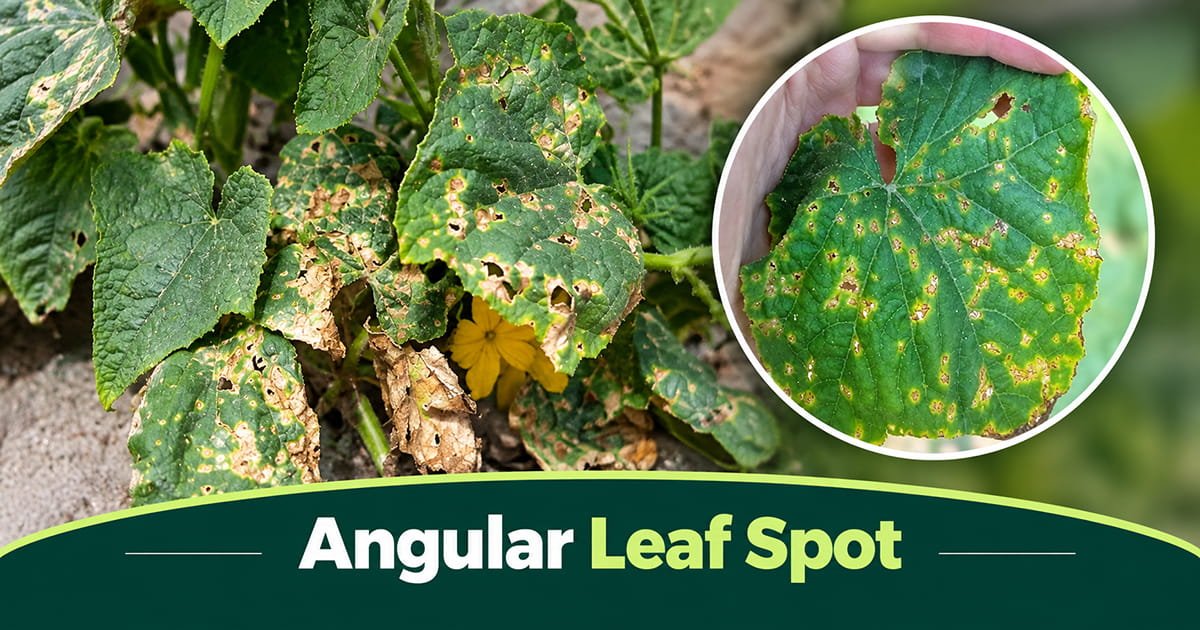 Angular leaf spot bacterial disease on cucumber leaves in polyhouse