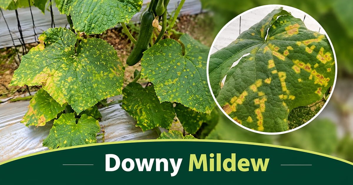 Downy mildew symptoms on cucumber leaves in polyhouse farming