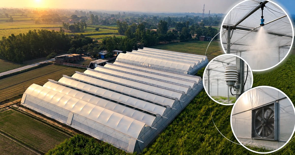 Temperature management inside a polyhouse for controlled strawberry cultivation