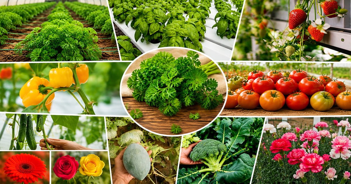 Crops cultivated under NVPH, Fan and Pad Polyhouse, and Net House protected cultivation systems in India