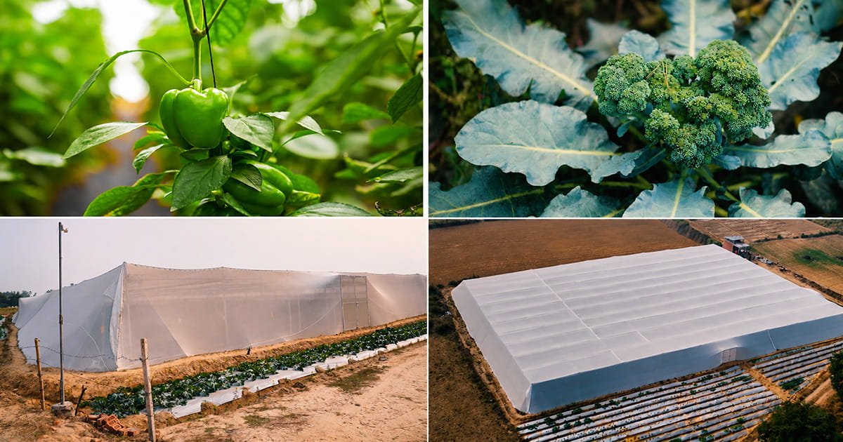 Healthy green capsicum and broccoli crops growing in an open field