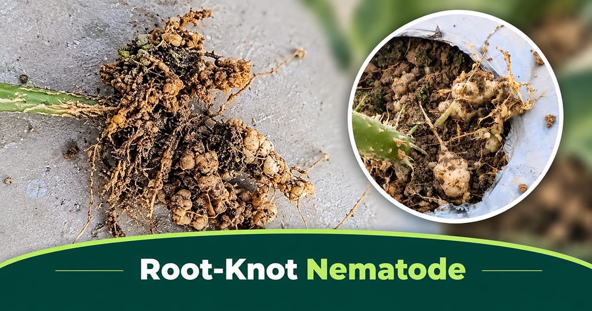 Root-knot nematode galls on cucumber roots in polyhouse soil