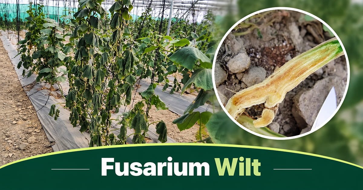 Fusarium wilt causing cucumber plant wilting in polyhouse