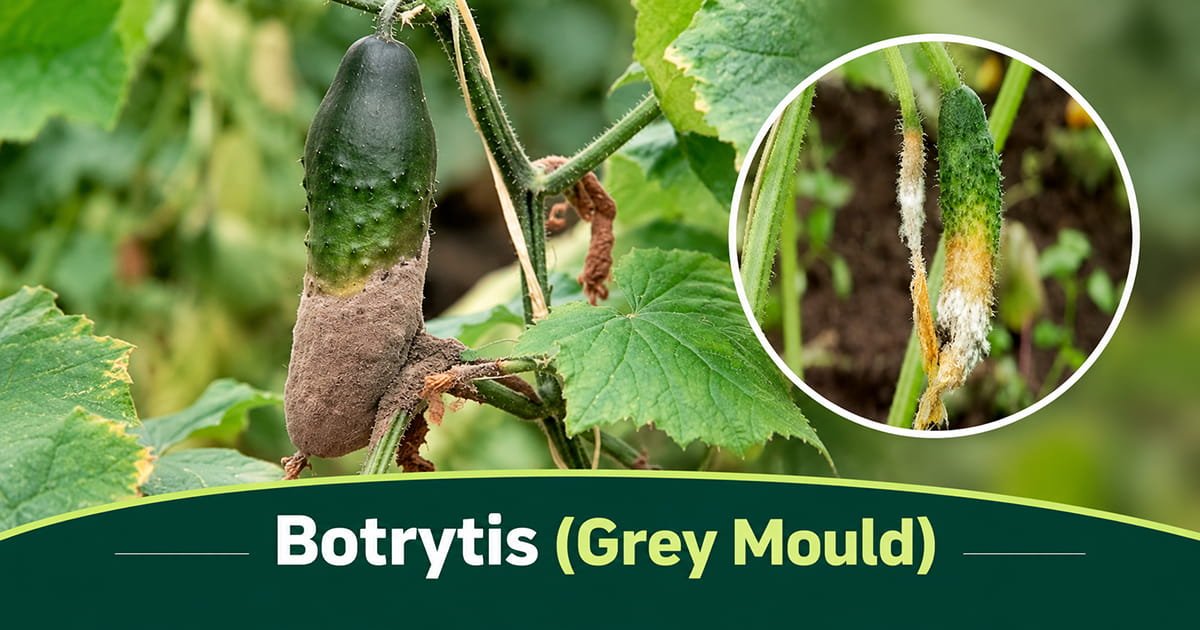 Botrytis grey mould on cucumber stem and fruit in polyhouse