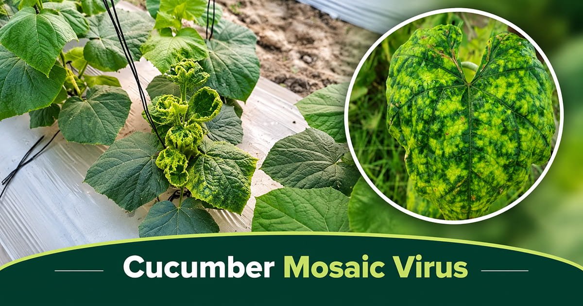 Cucumber mosaic virus mottled leaf pattern in polyhouse cucumber crop