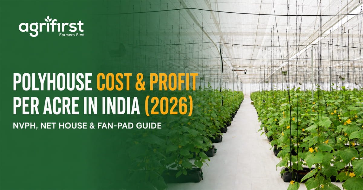 Polyhouse Cost & Profit Per Acre in India (2026): NVPH, Net House & Fan-Pad Guide